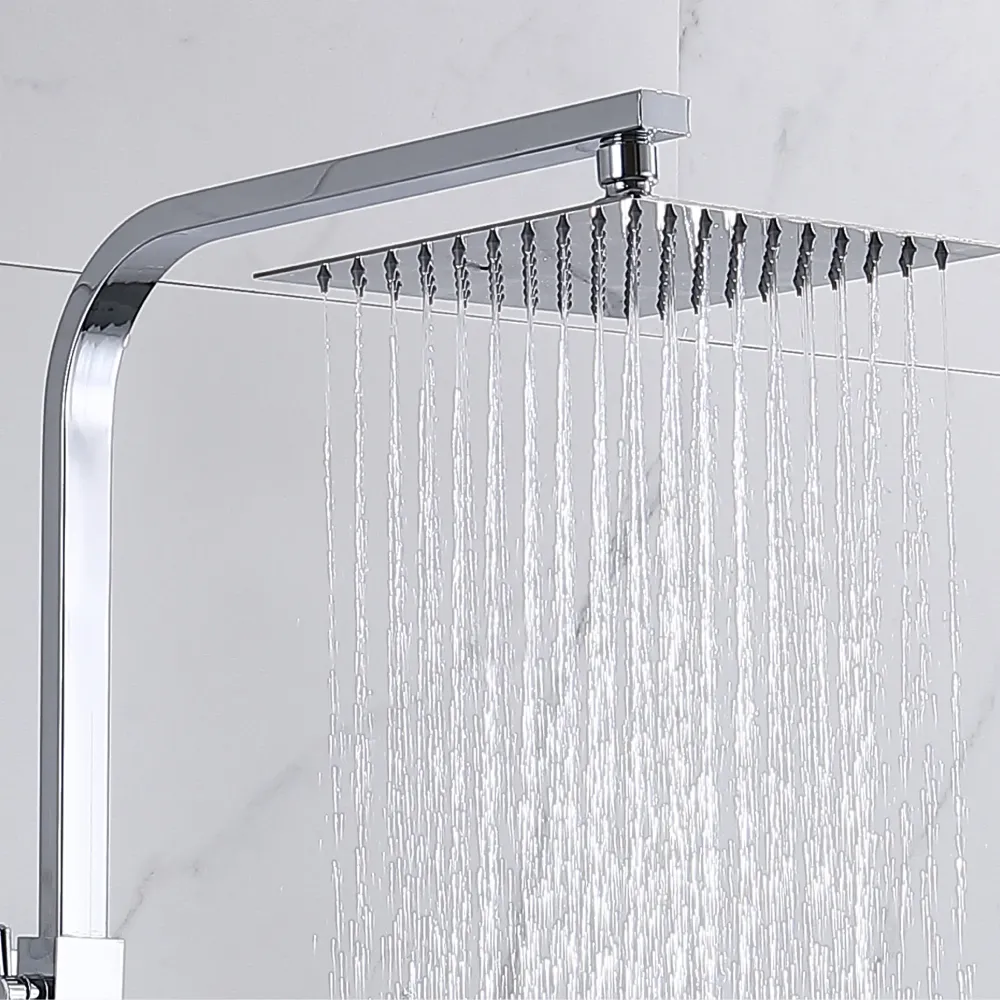 Columna Ducha Termostática en Cromo Regulable Rociador 80-120cm Superior y Alcachofa de Mano Cuadrados, Ducha Lluvia Ducha...