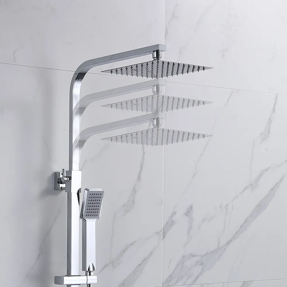 Columna de Ducha Termostática, Ducha Lluvia de Baño, Cuadrado Rociador Superior Plata, Barra ajustable 80-120cm con soport...