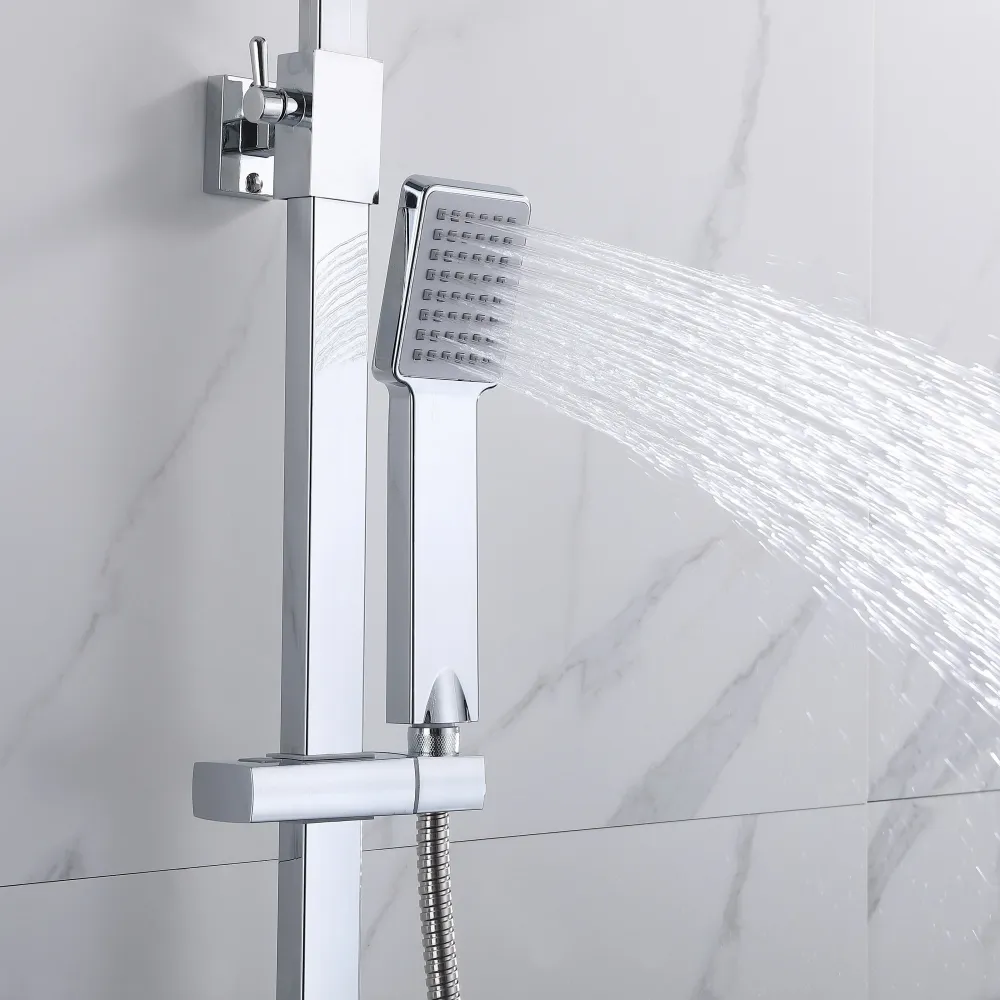 Columna de Ducha Termostática, Ducha Lluvia de Baño, Cuadrado Rociador Superior Plata, Barra ajustable 80-120cm con soport...