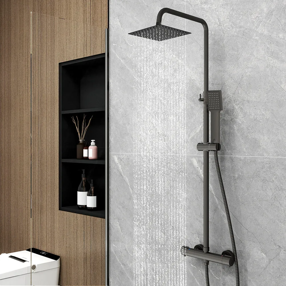 Duchacasa Columna de Ducha Termostática con Alcachofa Cuadrada Grande 10 pulgadas Barra Negro Mate para Baño Duchacasa_TZBS