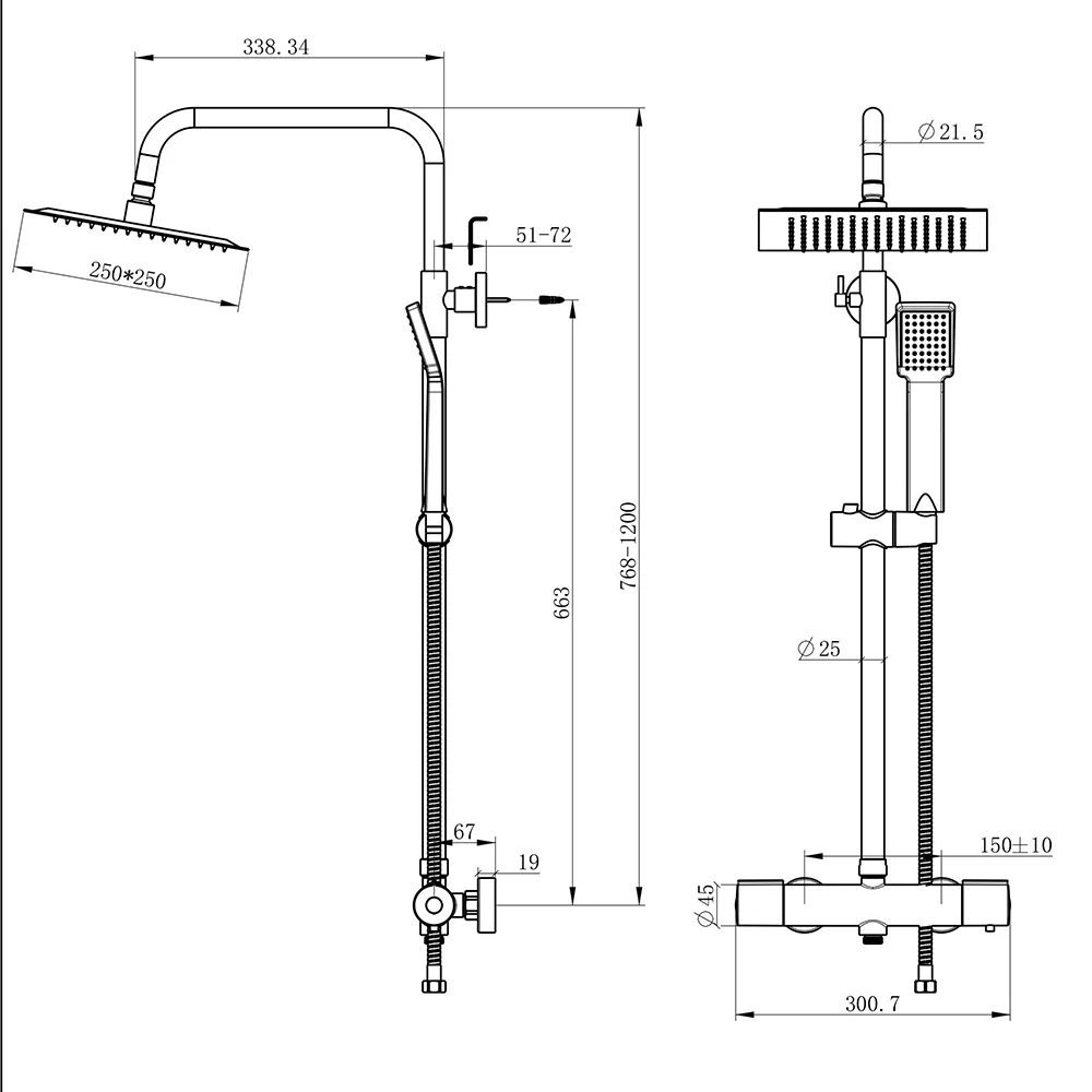 Duchacasa Columna de Ducha Termostática con Alcachofa Cuadrada Grande 10 pulgadas Barra Negro Mate para Baño Duchacasa_TZBS