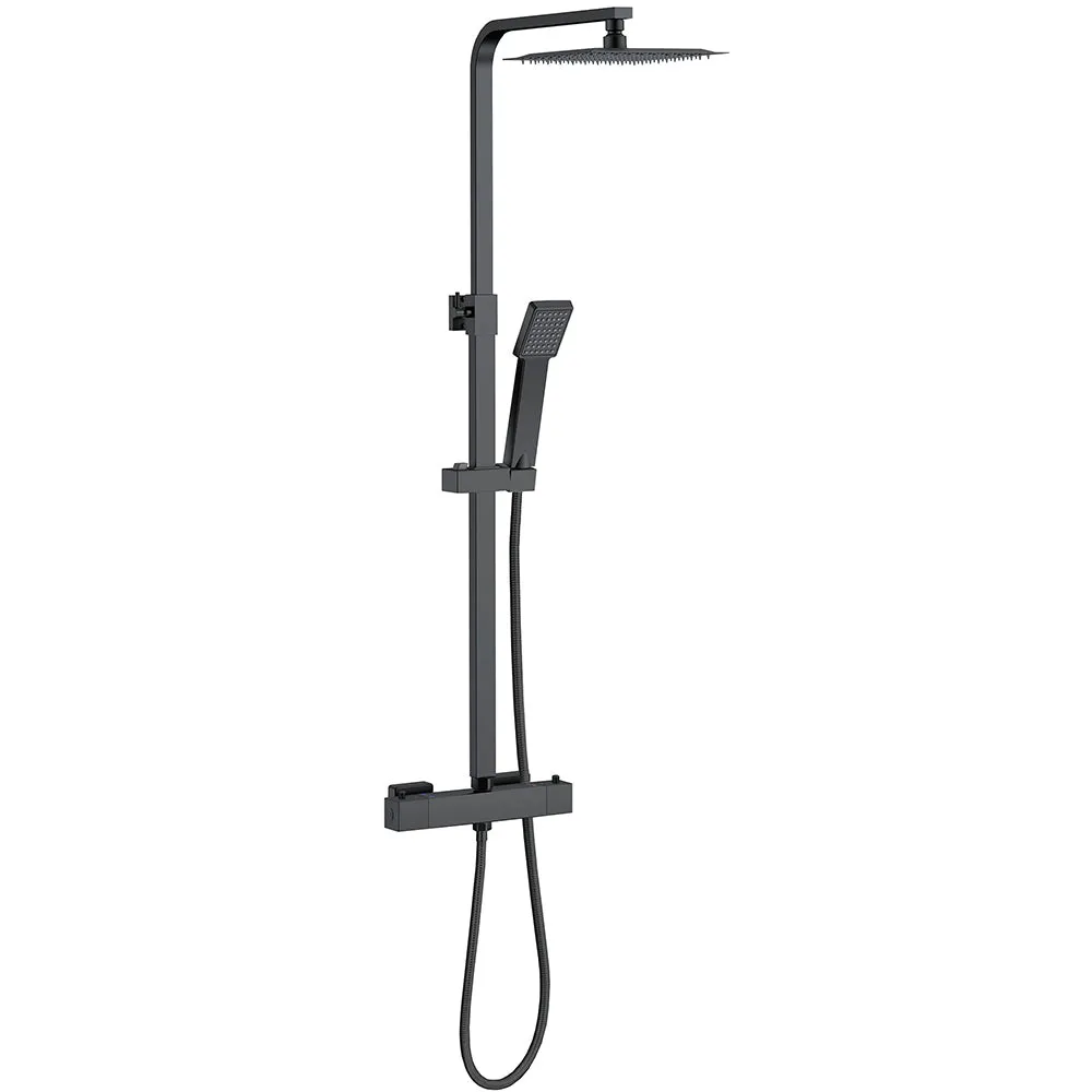 Duchacasa Columna de Ducha termostática, Negro redondo, Plata brillante, Cabezal de ducha y Teleducha de 3 tipos de chorro...