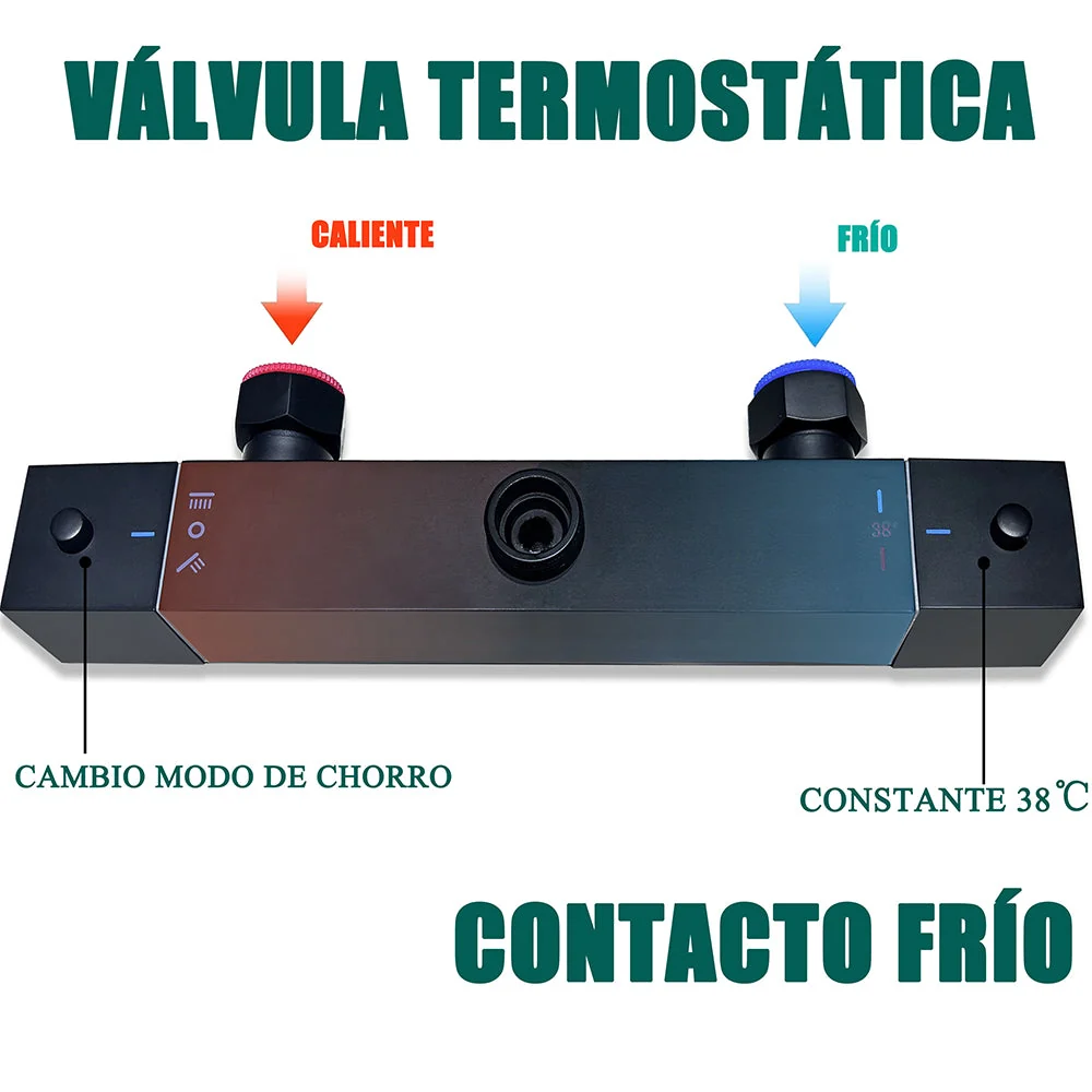 Duchacasa Columna de Ducha Termostática 38, Rociador de Ducha de Baño Cuadrado Negro con Accesorios,20H Duchacasa_TZBS