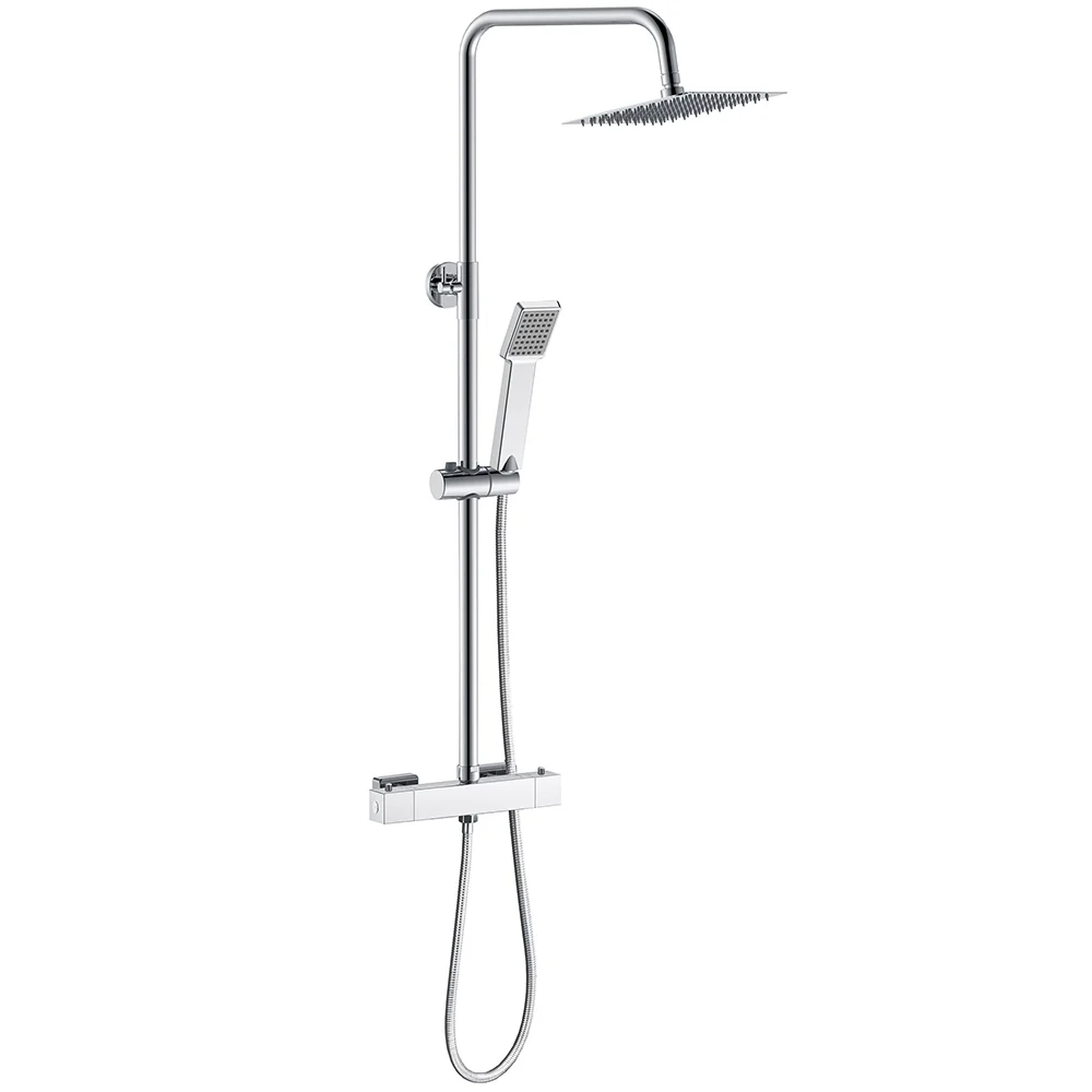 Duchacasa Lluvia Alcachofa de 3 Tipos de Chorro con Redonda Barra y Brillante para Baño,Columna de Ducha con Termostato Cu...