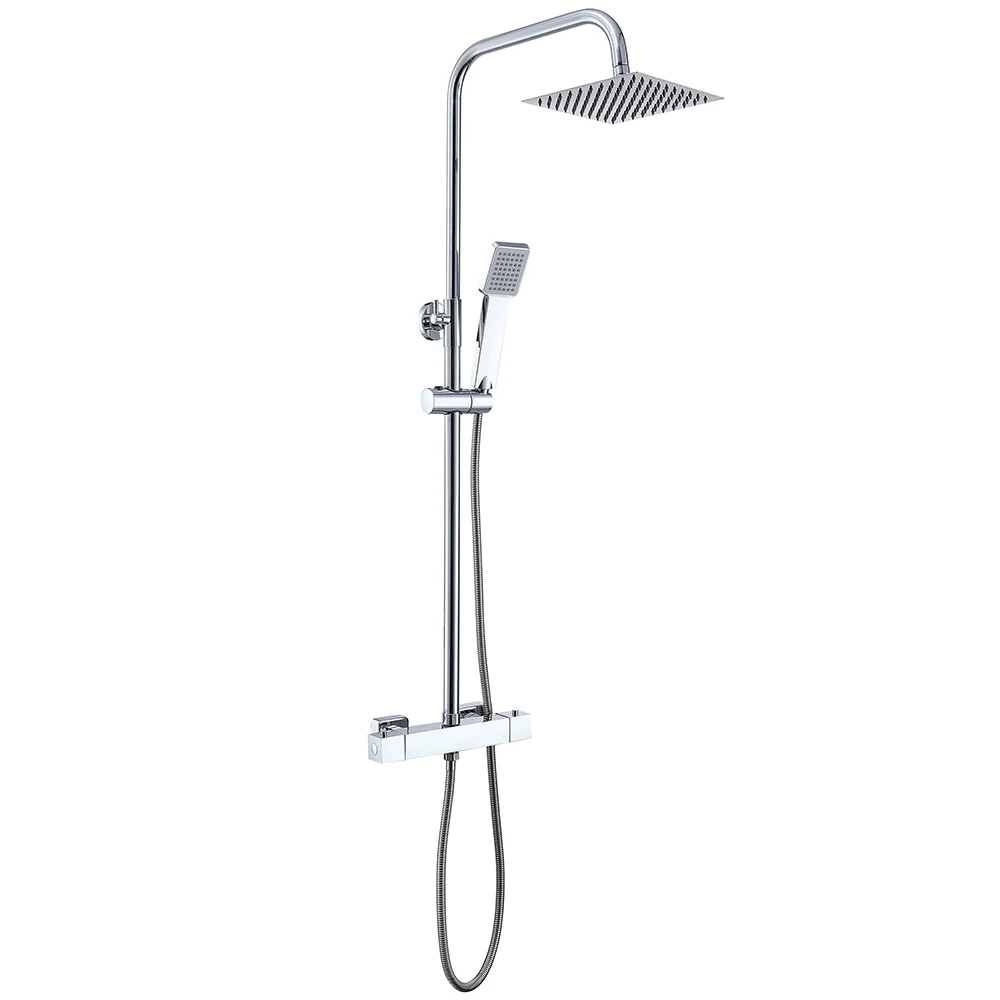 Duchacasa Lluvia Alcachofa de 3 Tipos de Chorro con Redonda Barra y Brillante para Baño,Columna de Ducha con Termostato Cu...