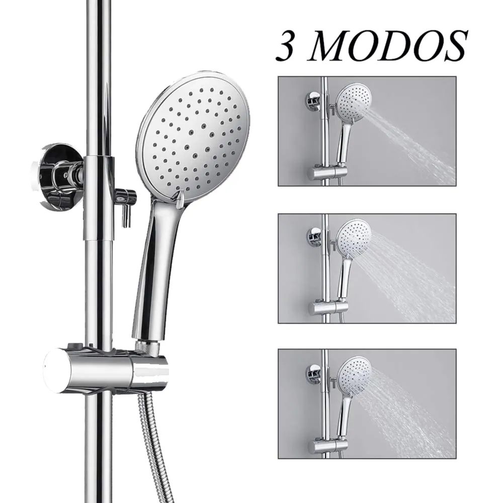 longitud extendible de 85~125cm, Columna de ducha termostática, Alcachofa Redonda de acero inoxidable, en Cromo Plata Bril...