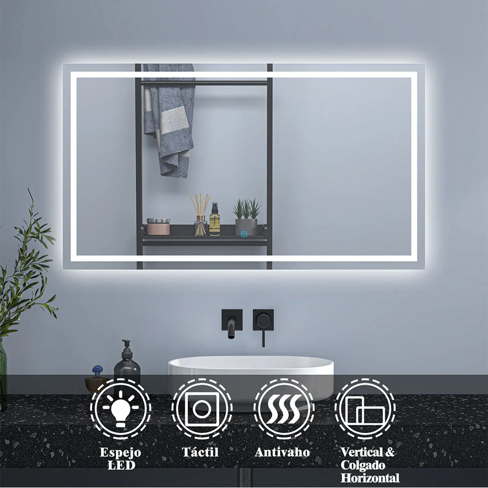 Duchacasa Espejo de baño LED sin cobre 120×80cm+antivaho+interruptor táctil Duchacasa_TZBY