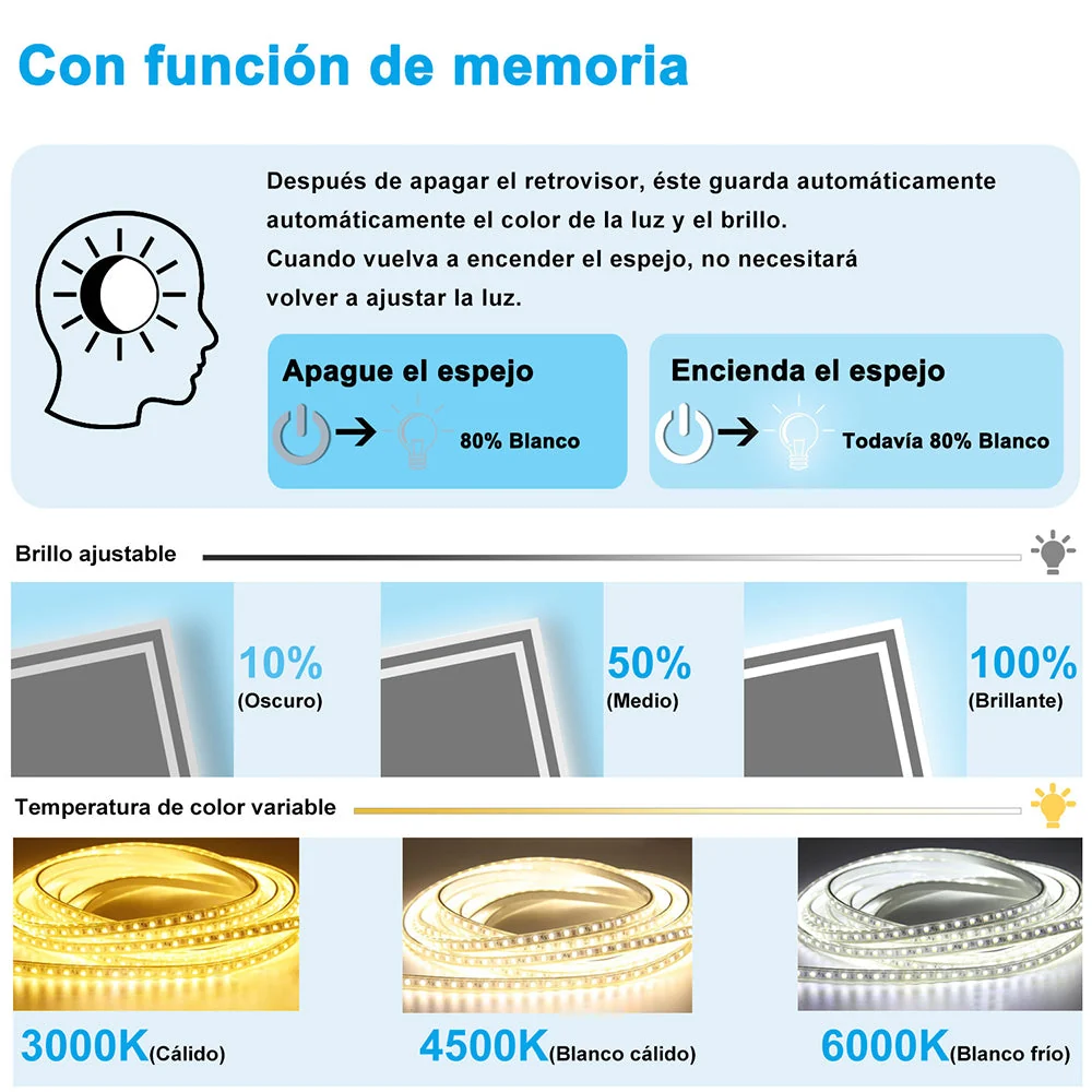 Duchacasa Espejo de baño LED sin cobre 120×80cm+antivaho+interruptor táctil Duchacasa_TZBY