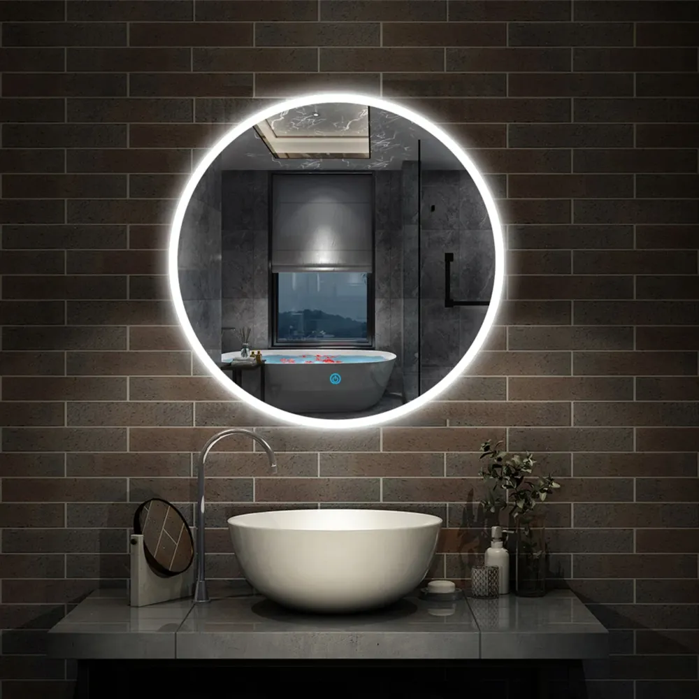 espejo de pared interruptor de sensor táctil antiniebla baño redondo led iluminado(Brillo LED Envolvente) 800x800 Duchacas...