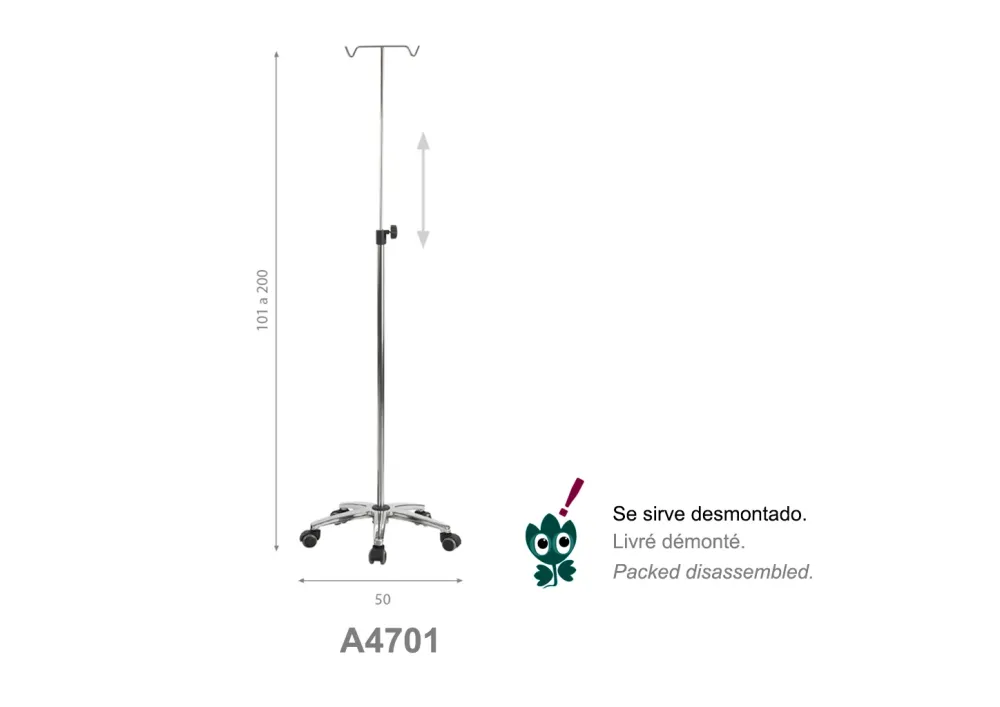 Portasueros 2 ganchos base aluminio con ruedas regulable en altura Ecopostural
