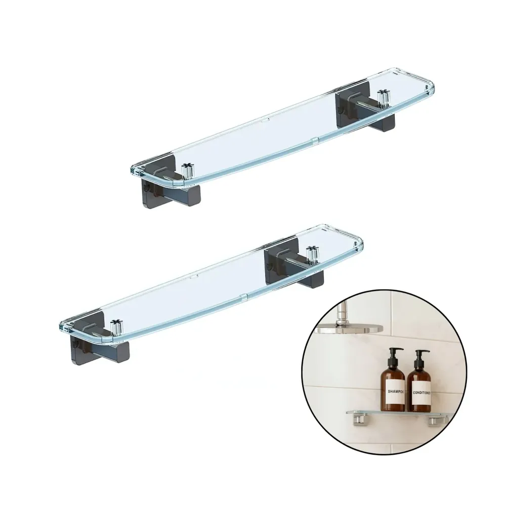 Pack x 2 Repisa Acrílica Transparente 45Cm Soportes Cromados Alta Resistencia ELASTOMEROS