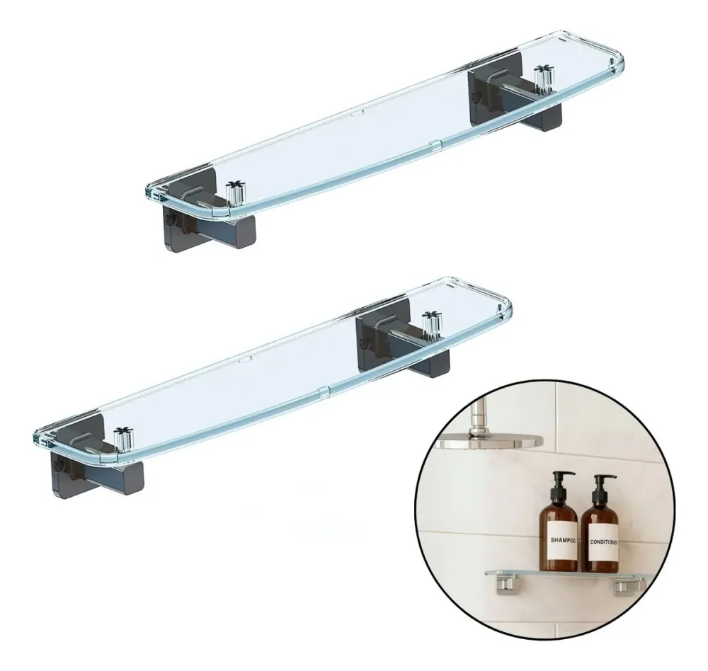 Pack x 2 Repisa Acrílica Transparente 45Cm Soportes Cromados Alta Resistencia ELASTOMEROS