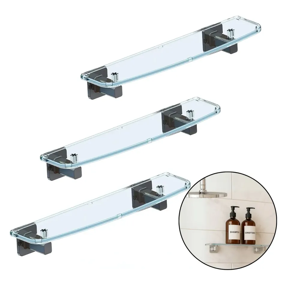 Pack x 3 Repisa Acrílica Transparente 45Cm Soportes Cromados Alta Resistencia ELASTOMEROS