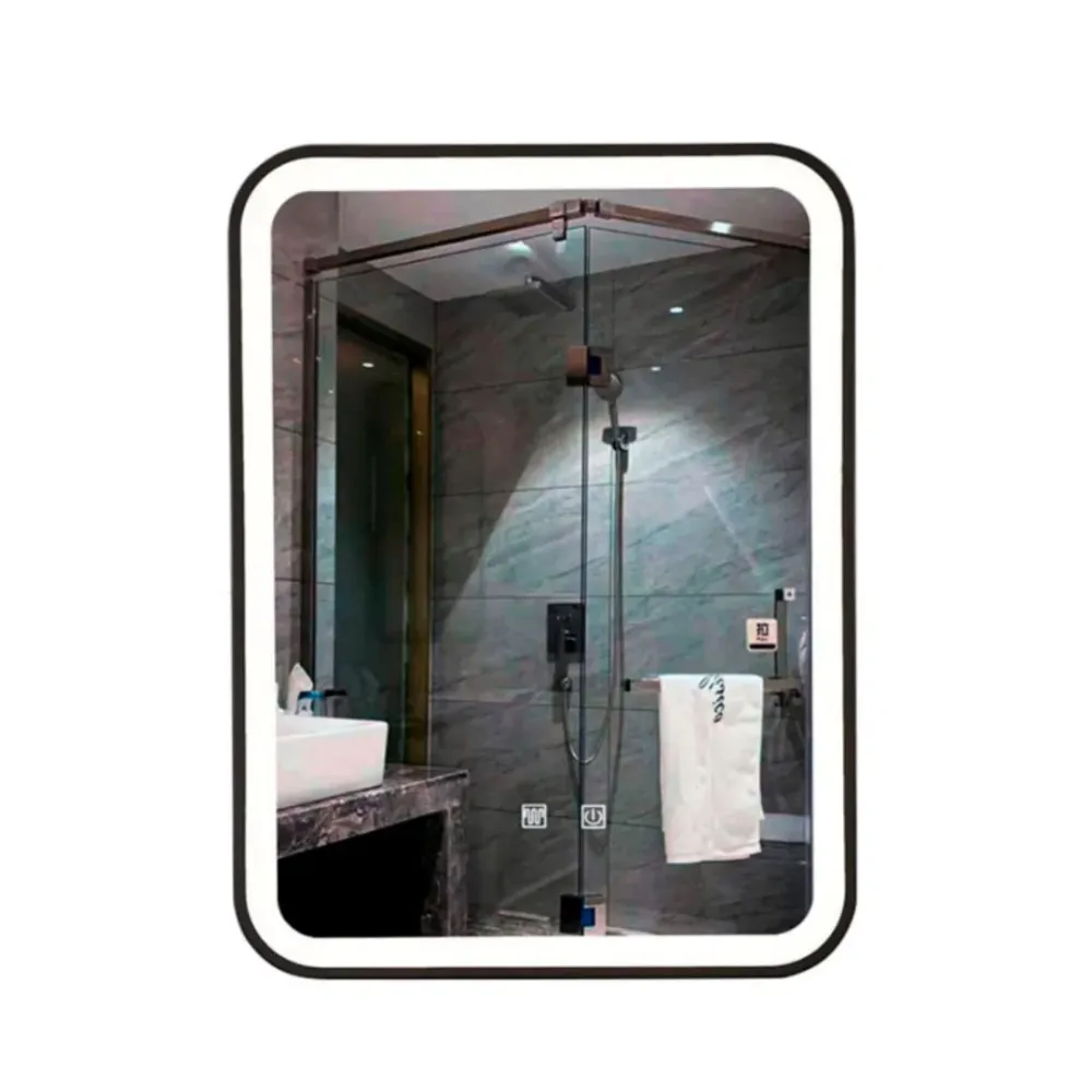 Espejo con Luz LED con Marco Negro Mate - Rectangular 80x60CM con Sistema Antiempañante - 3 Tonos de Luz