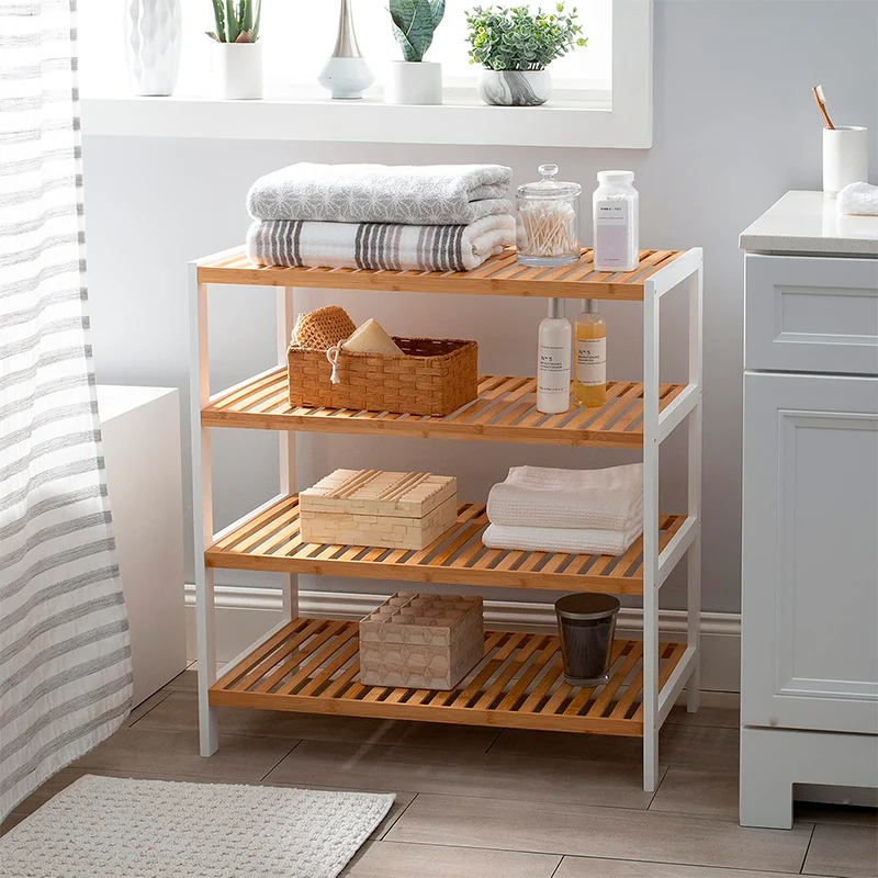 Estante Organizador De Bambu Mueble De Lujo Para Cocina Baño 4 Niveles | Alto 69cm
