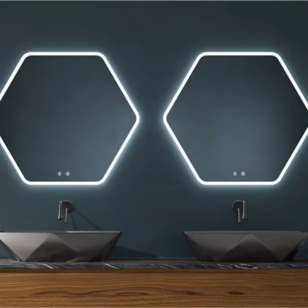 Espejo De Baño Hexagonal MARE 80x70 Cm | Anti-Vaho | Luz Led Perimetral | Colocación Reversible | 3 Tonos Luz | Ip44 Eurobath