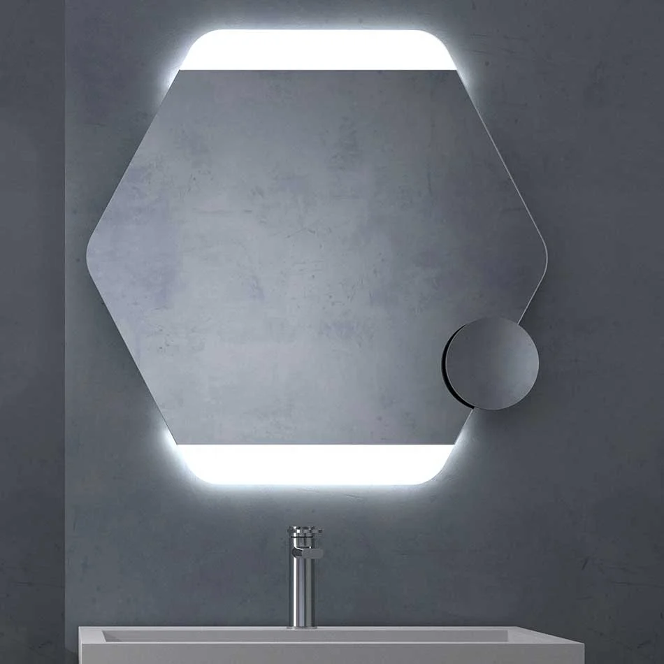 Espejo De Baño Hexagonal TURKS 80x70 cm | Colocación Reversible | Luz Led 3 Tonos | Ip44 | Eficiencia ++ | EUROBATH