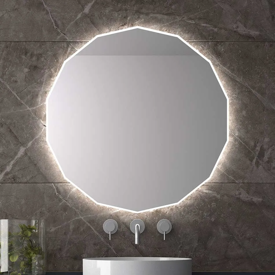 Espejo De Baño NASSAU Poligonal Ø80 Cm | Luz Led Perimetral | 3 Tonos | Entrega Inmediata 5700K Eurobath