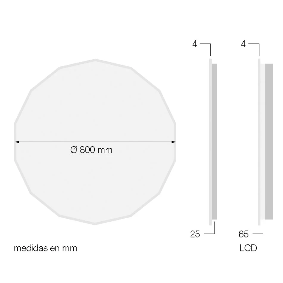 Espejo De Baño NASSAU Poligonal Ø80 Cm | Luz Led Perimetral | 3 Tonos | Entrega Inmediata 5700K Eurobath