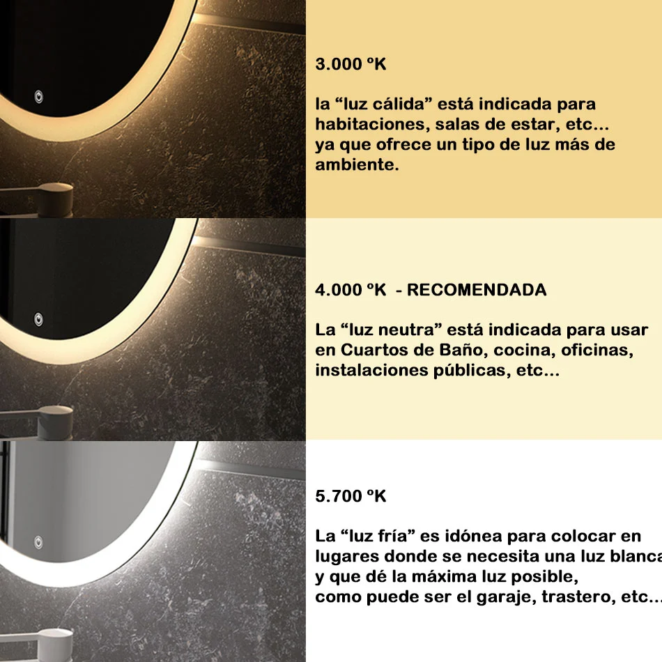 Espejo De Baño PALAU | Con Espejo Aumento X3 Iluminado | Luz Led 3 Tonos | Ip44 | EUROBATH
