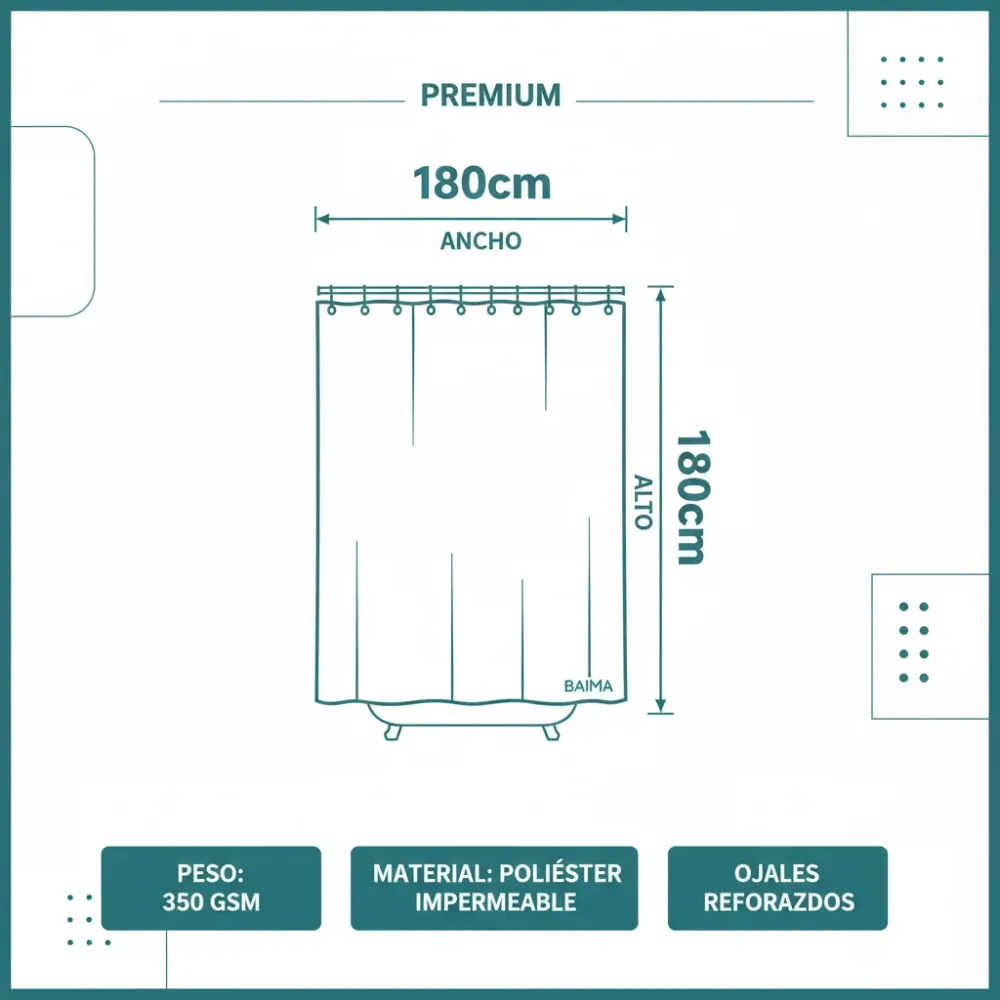 Forro de Cortina de Baño Blanco 180x180cm con Imán – Impermeable