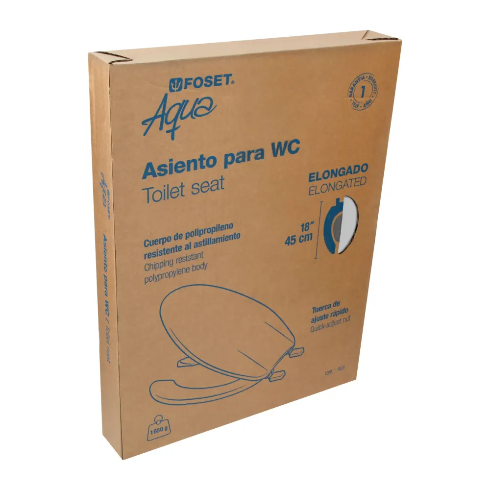 Asiento alargado con tapa para WC, abierto, blanco, Foset