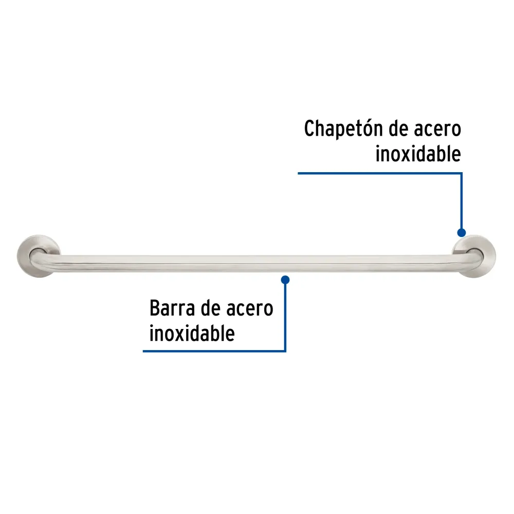 Barra recta de seguridad, acero inox, 1-1/4' x 80cm, Foset 46886