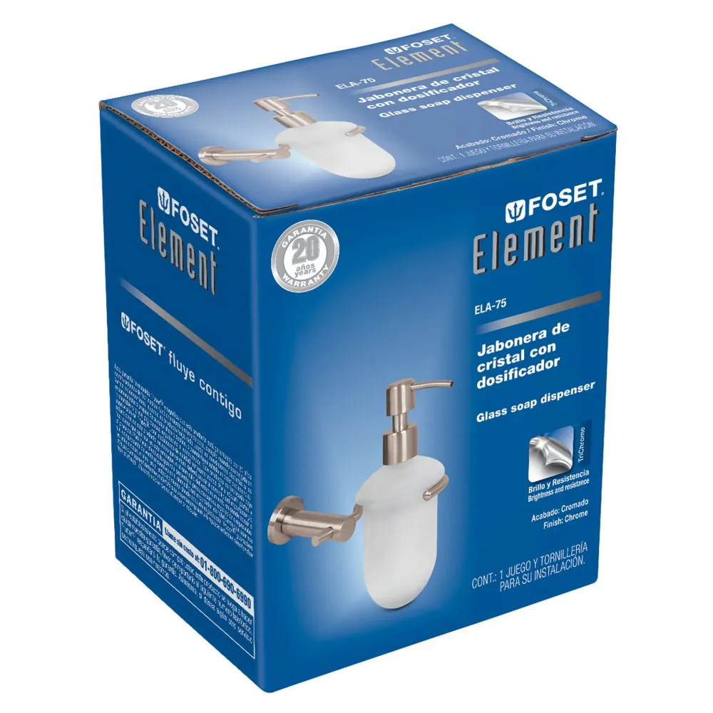 Dispensador de jabón pared en acabado cromo, Foset Element