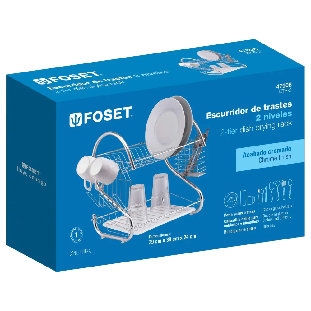 Foset ETR-2 Escurridor de acero cromado con 2 niveles para trastes
