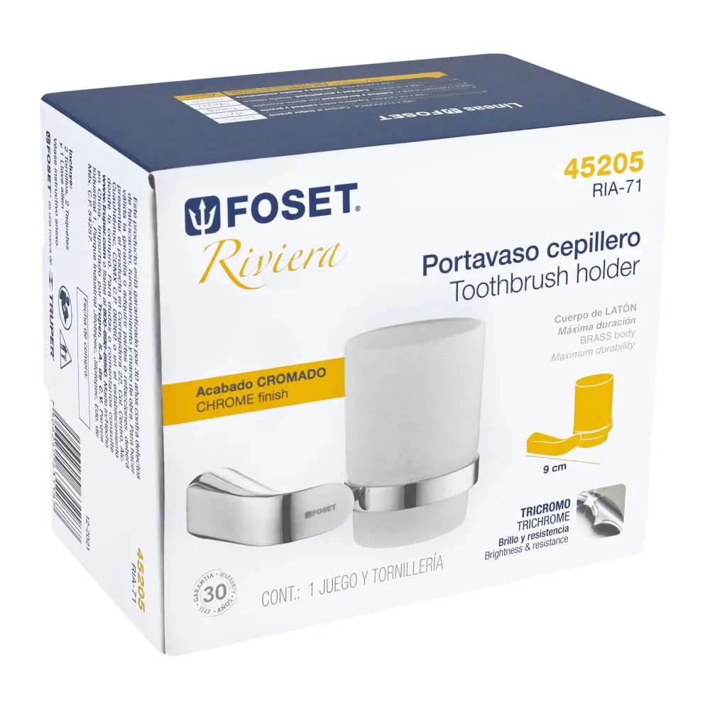 Foset RIA-71 Portavaso cepillero, cromado, línea Riviera