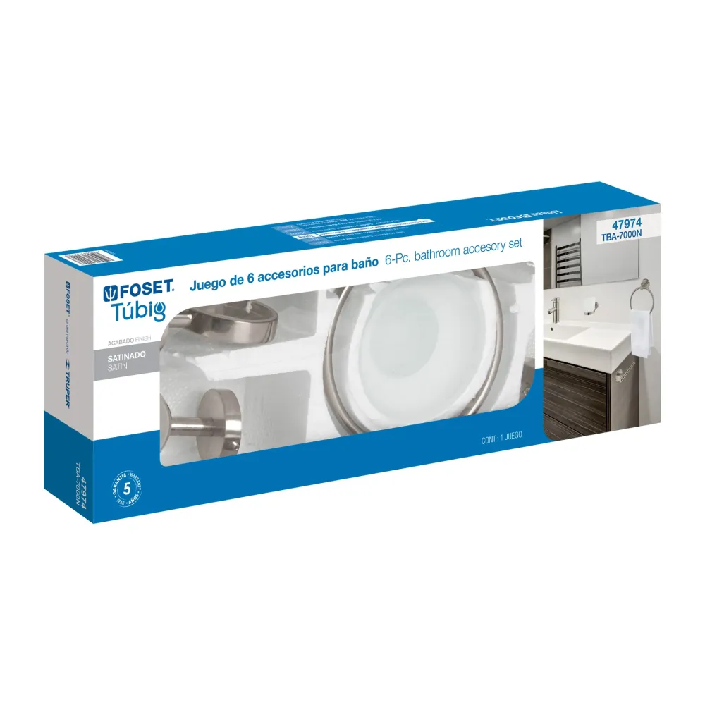 Foset TBA-7000N Juego de 6 accesorios para baño acabado satín