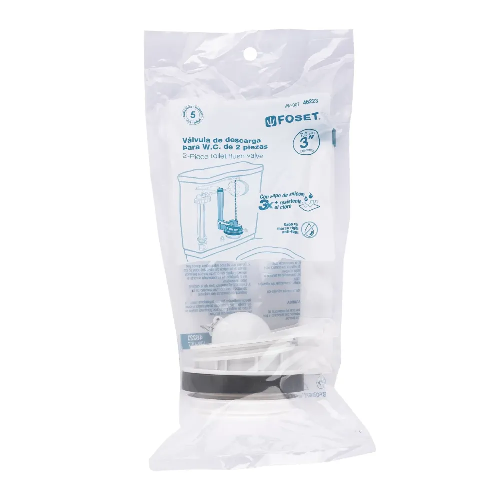 Foset VW-007 Válvula de descarga de 3' p/sanitario 2 pzas, cadena plast