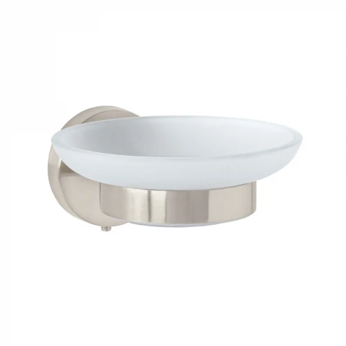 Jabonera metálica satín con plato de vidrio, Foset Túbig 45965 TBA-74N