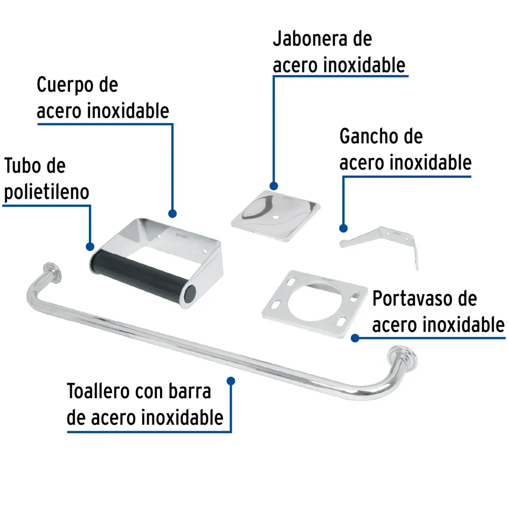 Juego de 5 accesorios para baño, acero inoxidable, BASIC Foset