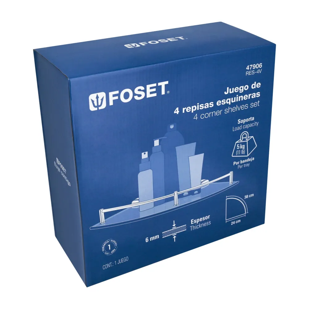 Juego de 4 repisas esquineras de vidrio, Foset