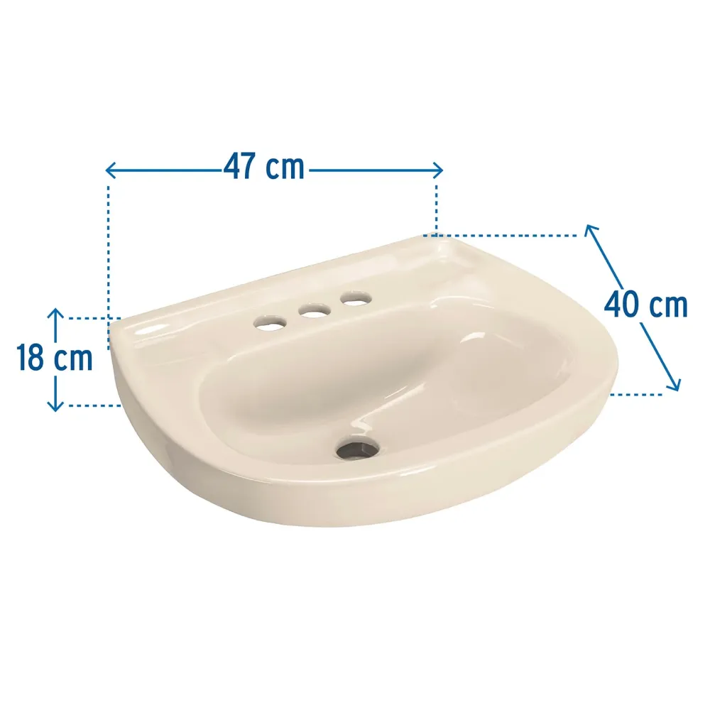 Lavabo de porcelana con rebosadero, marfil, Foset