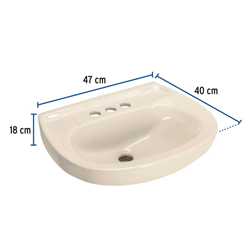 Lavabo de porcelana con rebosadero, marfil, Foset