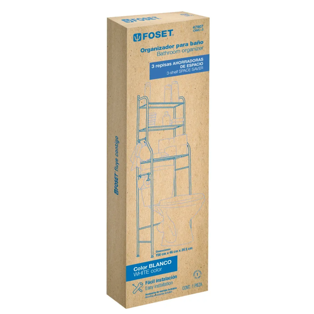 Mueble organizador blanco para baño con 3 repisas, Foset