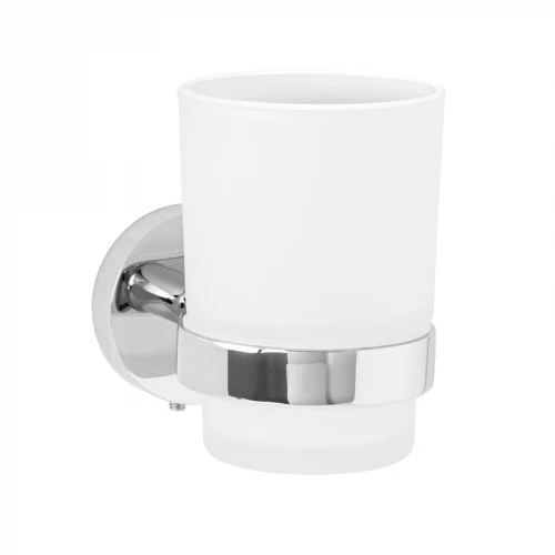 Portavaso cepillero cromo con vaso de vidrio, Foset Túbig 45955 TBA-71