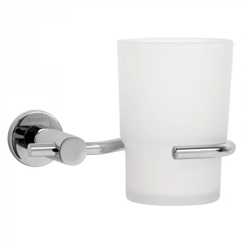 Portavaso cepillero cromo con vaso de vidrio, Foset Element 49668 ELA-71