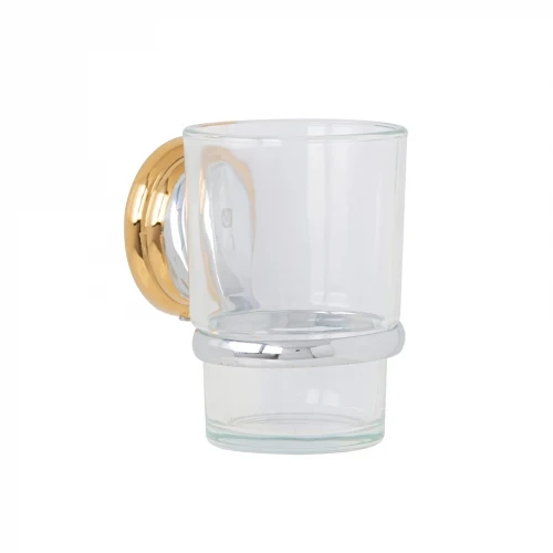 Portavaso cepillero cromo-oro con vaso de vidrio, Foset Aqua 45977 AQA-81G