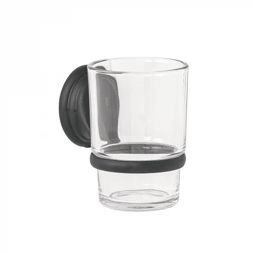 Portavaso cepillero negro con vaso de vidrio, Foset Aqua 45979 AQA-81M