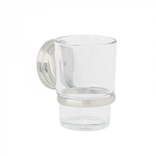 Portavaso cepillero satín con vaso de vidrio, Foset Aqua 45978 AQA-81N