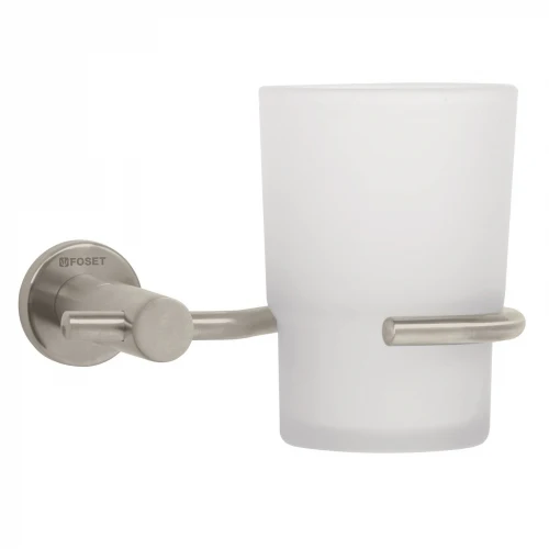 Portavaso cepillero satín con vaso de vidrio, Foset Element 49674 ELA-71N