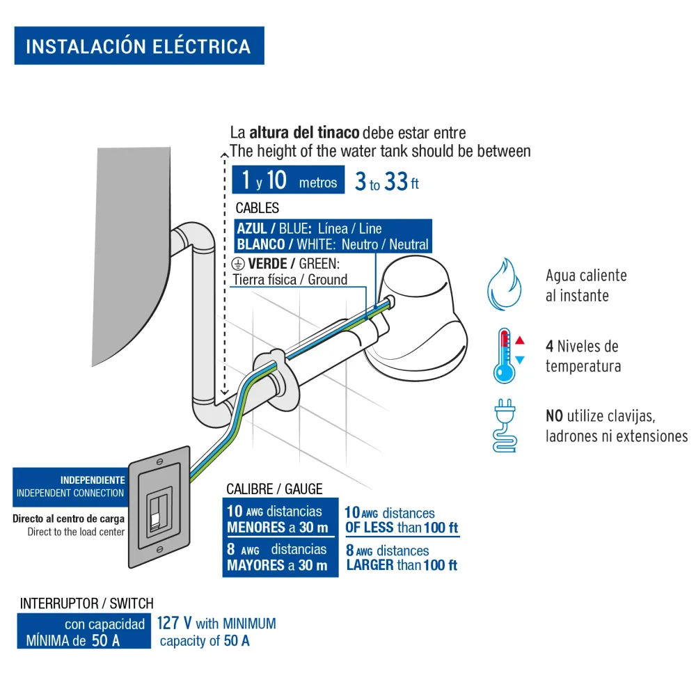 Regadera eléctrica, 4 temperaturas, 16.5cm, gris, Foset