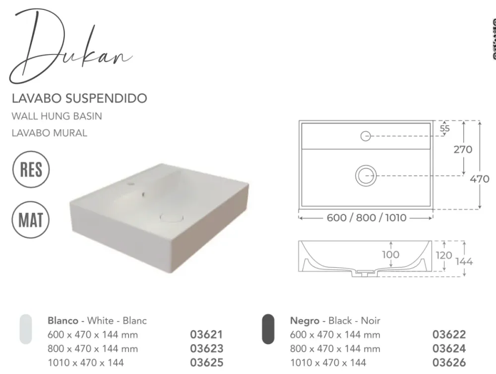 Fossil Natura Dukan Lavabo Suspendido 3626 Negro Mate Fossil Natura, S.L.U.