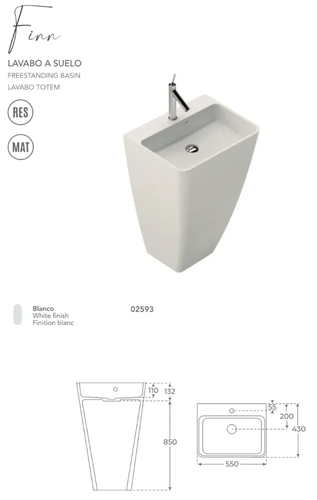 Fossil Natura Finn Lavabo con Pedestal 2593 Blanco Mate Fossil Natura, S.L.U.
