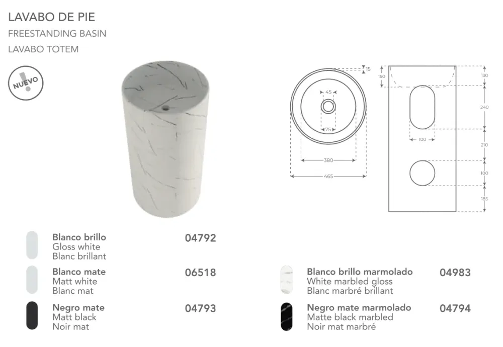 Fossil Natura Líjar Lavabo con Pedestal 6518 Blanco Mate Fossil Natura, S.L.U.