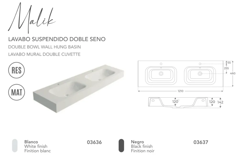 Fossil Natura Malik Lavabo Doble Suspendido 3637 Negro Mate Fossil Natura, S.L.U.