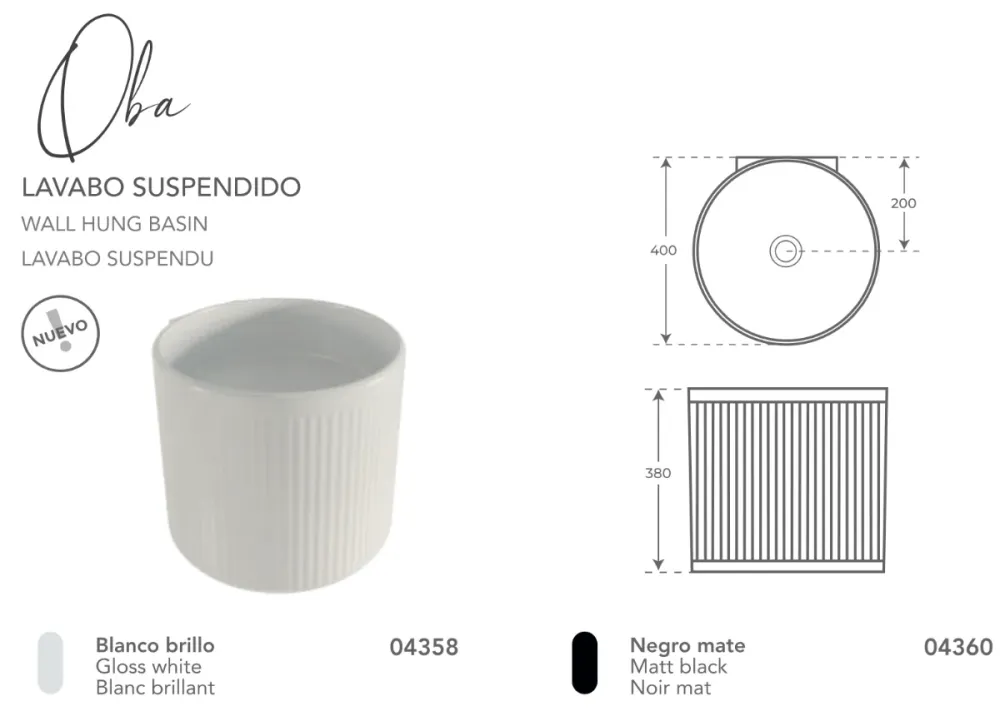 Fossil Natura Oba Lavabo Suspendido Negro Mate Fossil Natura, S.L.U.